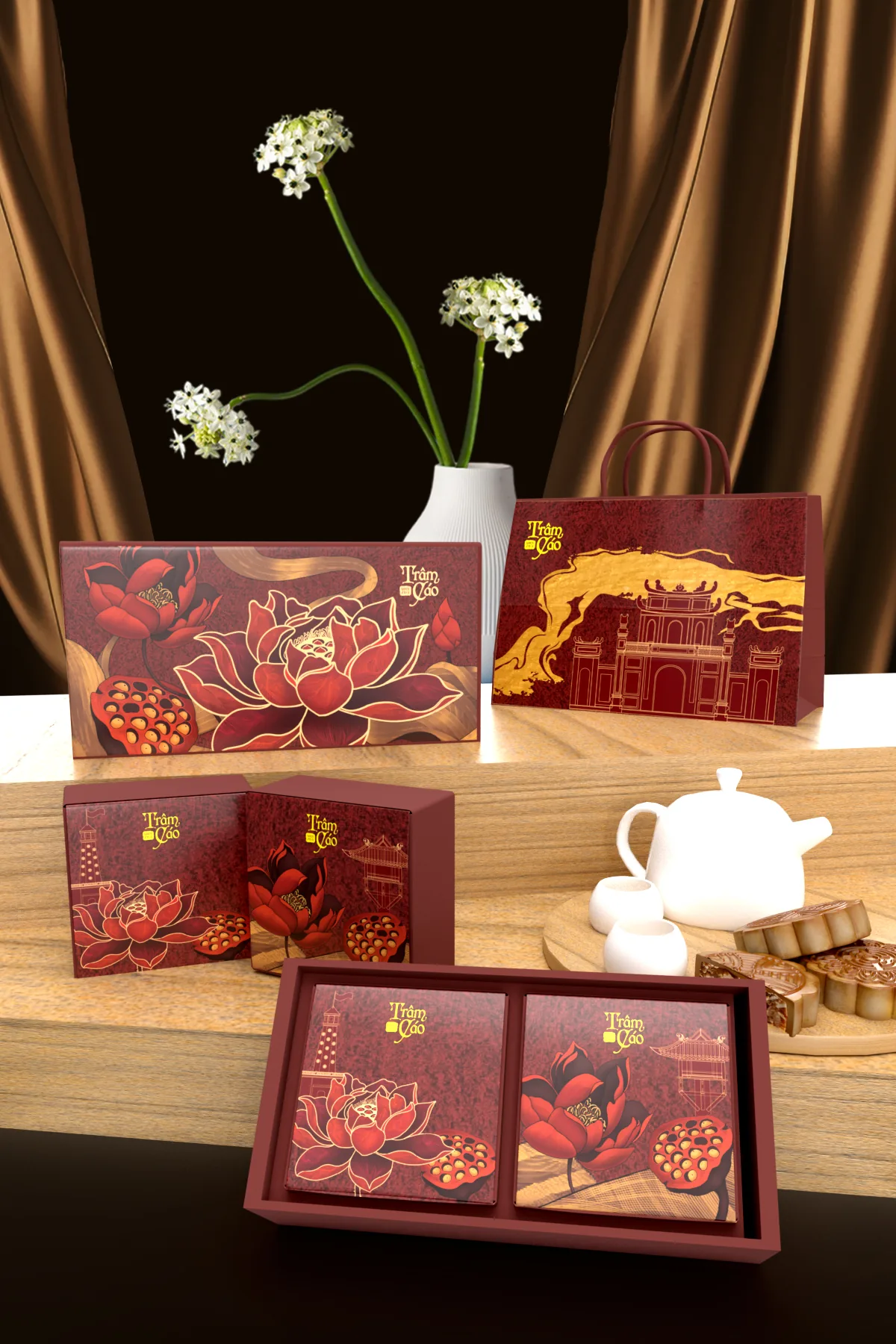 Hộp bánh trung thu Trâm Cáo Sen Đỏ